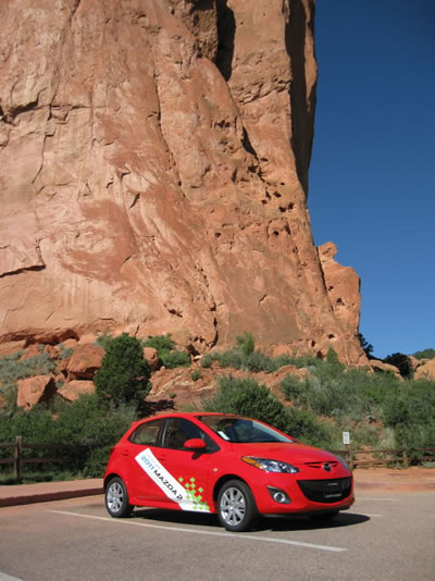 A good looking little car (with or without the fancy graphics) is enhanced by the beautiful backdrop of Garden of the Gods in Colorado Springs. 