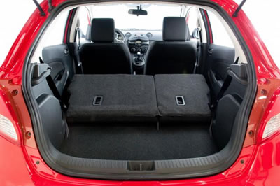 The standard 60/40 rear seats fold down to hold 27.8 cu. ft. of cargo space. That’s big enough for a tri-bike to fit. 